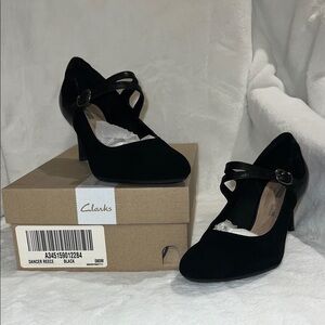 Clarks Black Suede Heels